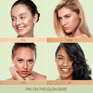 On-The-Glow Base Shades Beige, Warm, Honey, and Tan.