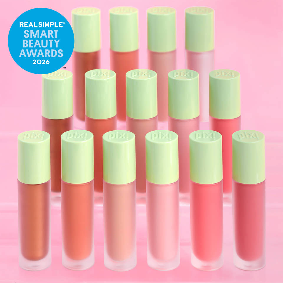 All shades of LiquidGlow Blush shown on a pink background with RealSimple Smart Beauty Awards 2026 sticker - view 2 view 1