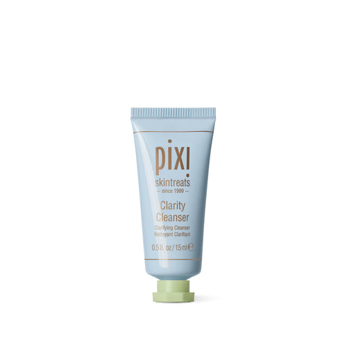 Pixi Skintreats Clarity Cleanser in a light blue squeeze tube with a pale green cap, centered on a white background. view 1